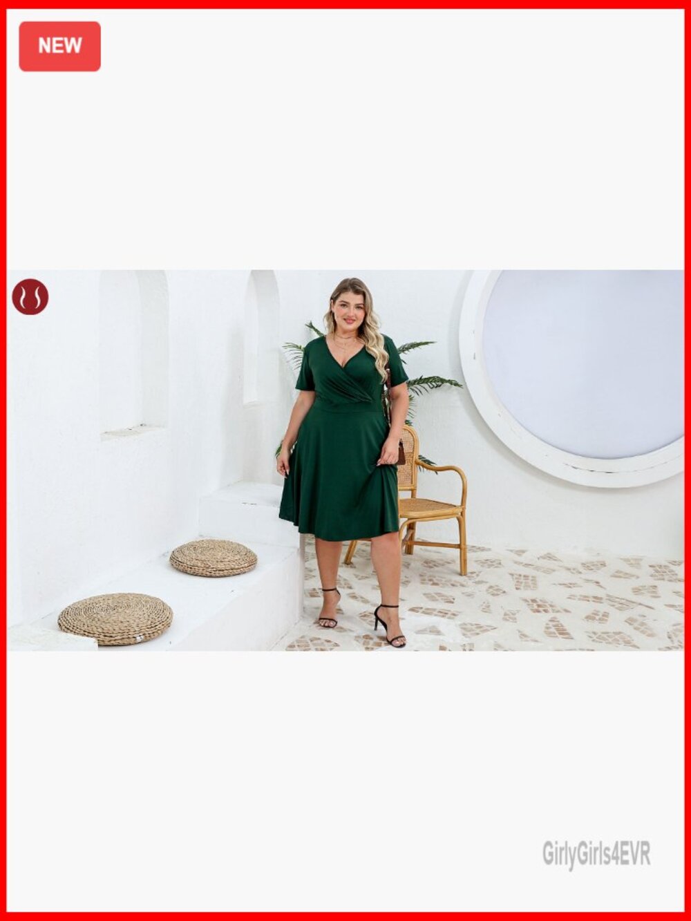 Plus Size Short Sleeve Wrap V-Neck Midi Dress with Pockets - Picture 7 of 7